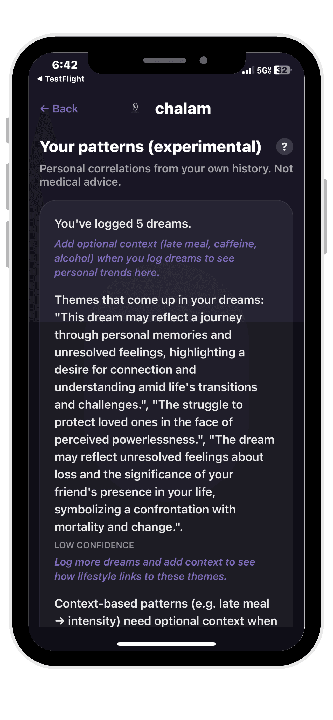 Journal and streaks screen